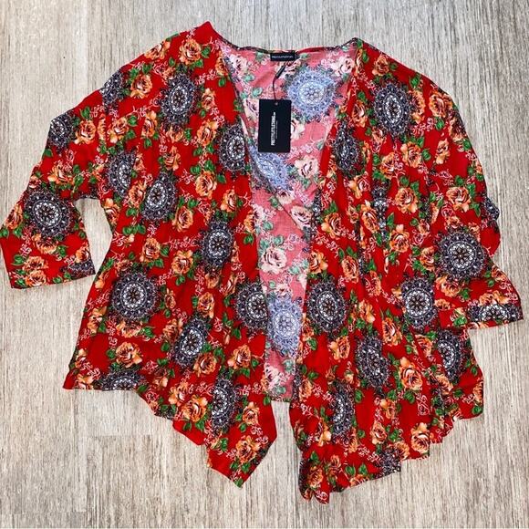 Pretty Little Things Red Floral Kimono Size 16 NWT - Picture 1 of 4